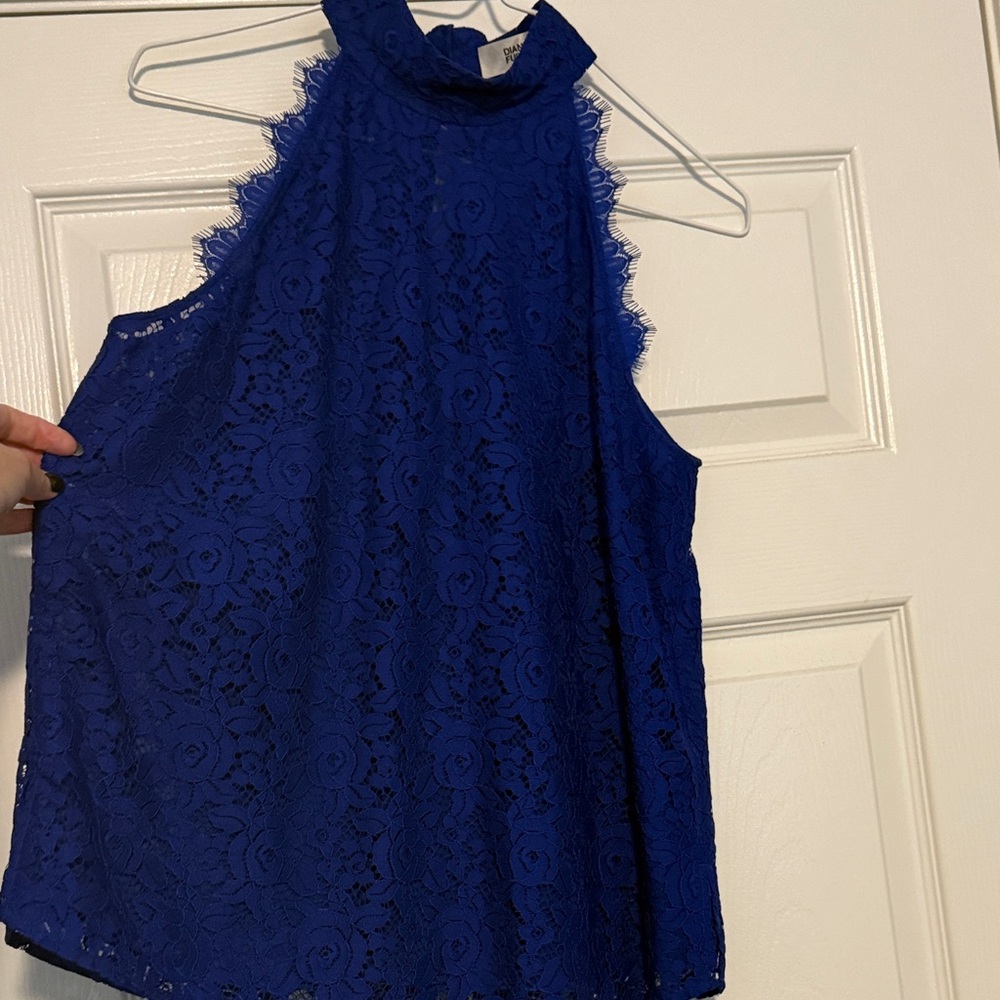 Diane Von Furstenberg Royal Blue Lace Blouse